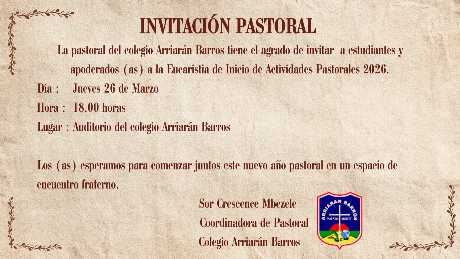 EUCARISTIA POR INICIO DE ACTIVIDADES PASTORALES